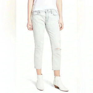 Current/Elliott The Cropped Straight Channing Destroyed Jeans Light Wash Sz 28